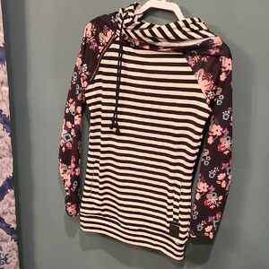 Ampersand Black and White Striped Hoodie, Small